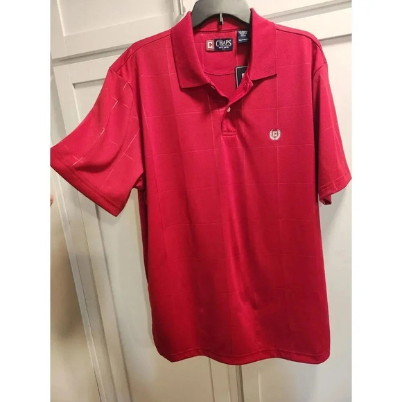 NWT CHAPS Performance Logo Golf Polo Red Grid Breathable XL Men's - Picture 1 of 8